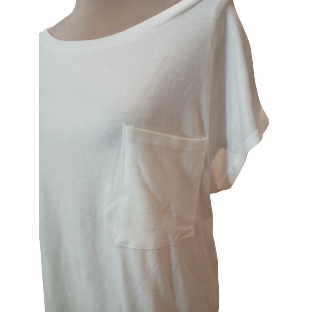 Flamingo M White Boat Neck Pocket Short Sleeve Dolman Relaxed Fit T-Shirt Womens - Picture 2 of 13